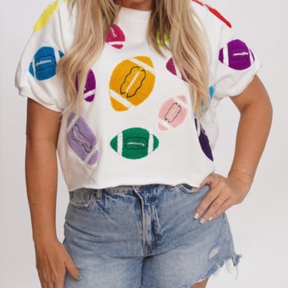 Queen of Sparkles Patch Football Sweatshirt Top - Picture 1 of 4
